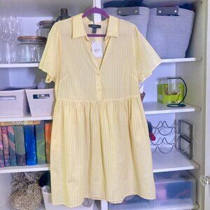 NWT Forever 21 100% Cotton Short Sleeved Shirt Dress Yellow Stripe 0X